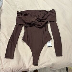 Elegant Brown Off-Shoulder Bodysuit
